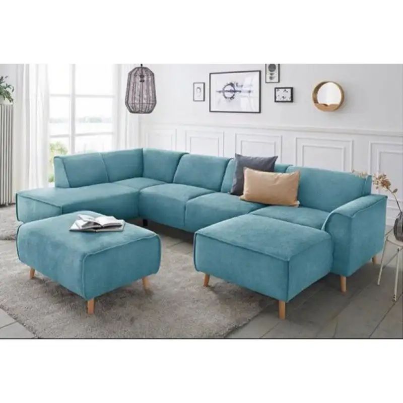 Modern Corner Sofa 300×200 cm, Red Beech Wood and Linen or Velvet Fabric, High Quality MS-10936