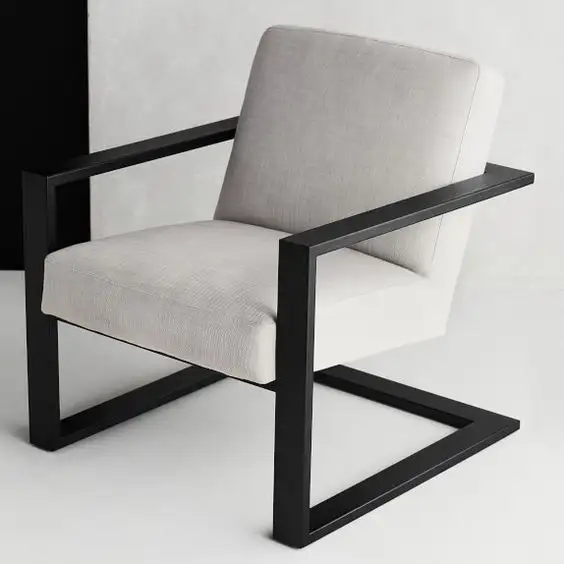 C-shaped armchair, stainless steel electrostatic paint and linen fabric MS-8915
