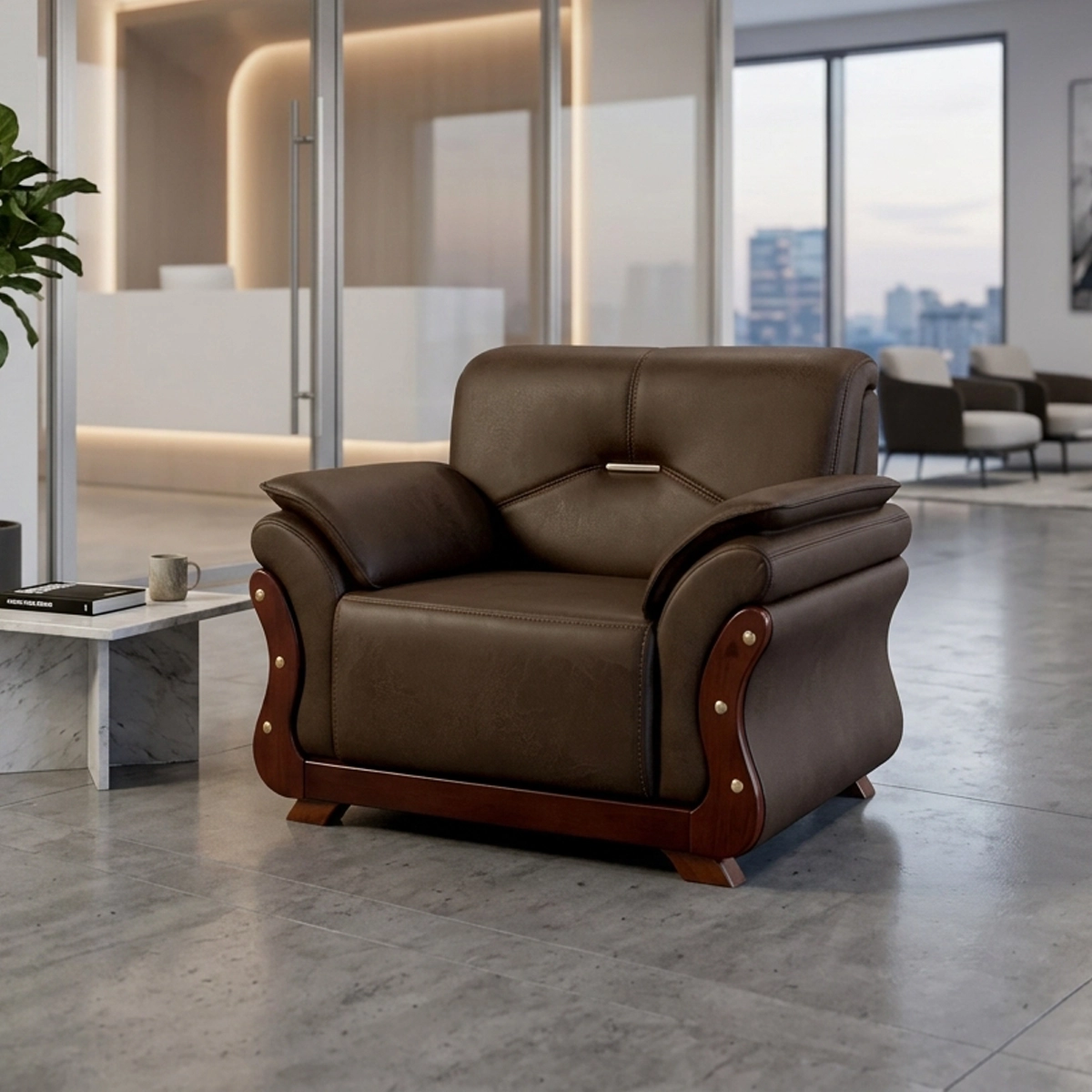 Office Reception Armchair Red Beech Wood MS-9890