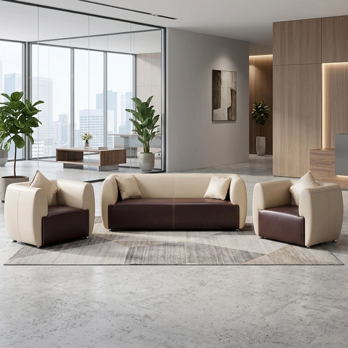 Office Reception Sofa 3-Seater and 2 Armchairs Red Beech Wood MS-9891