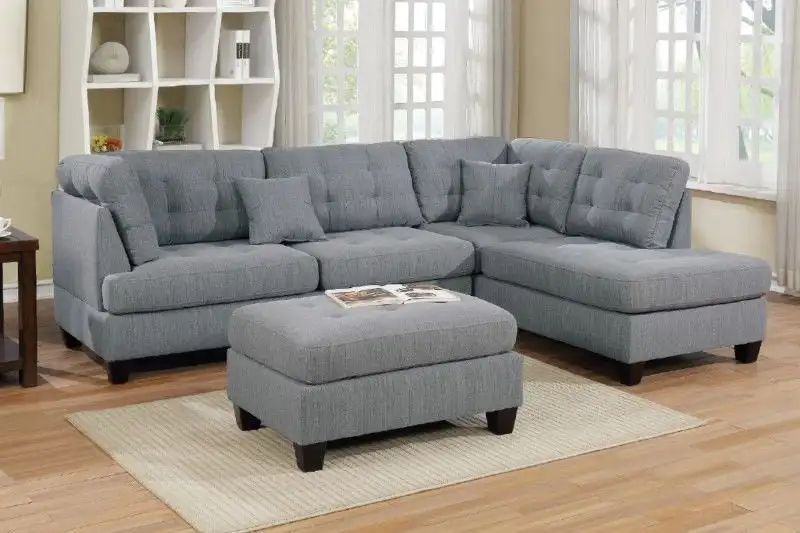 Modern Corner Sofa, Red Beech Wood and Linen or Velvet Fabric, High Quality MS-10997
