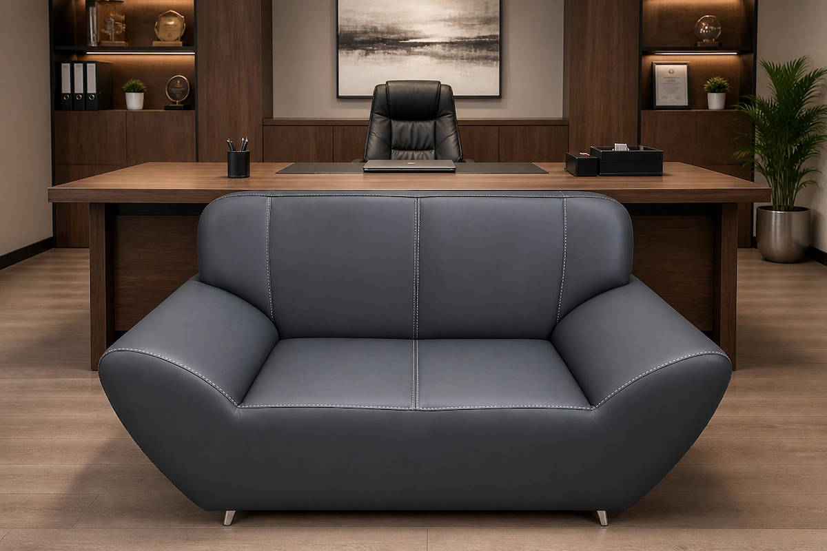 Office reception sofa, 2-seater, red beech wood and high-quality leather, MS-9779