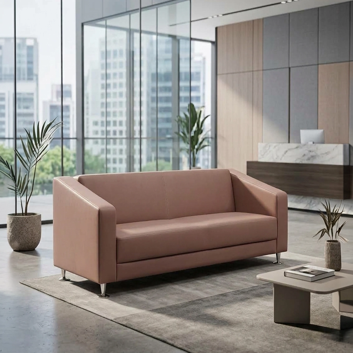 Office Reception Sofa 2-Seater Red Beech Wood Best Wood Types MS-9897