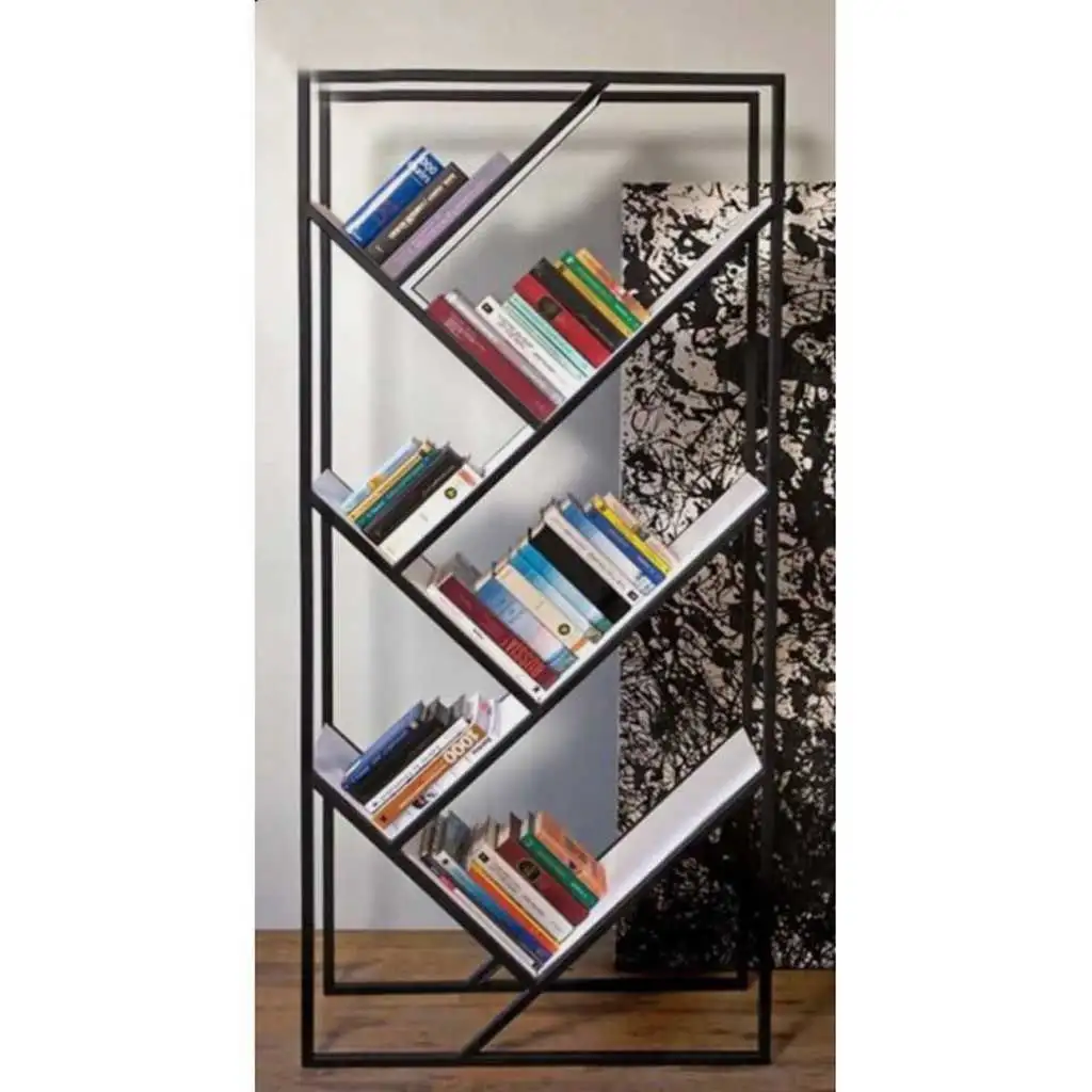 مكتبة كتب ديكور ستانلس ستيل حديد و خشب MDF مستورد MS-8395