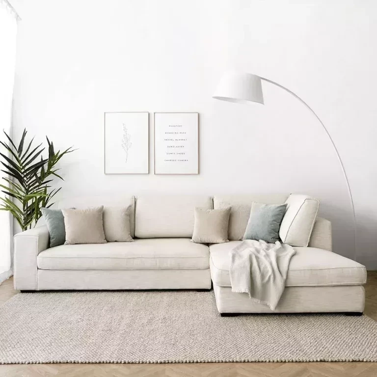 Modern Corner Sofa, Red Beech Wood and Linen or Velvet Fabric, High Quality MS-11000