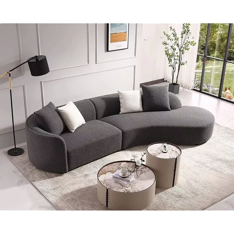 Modern Corner Sofa, Red Beech Wood and Linen or Velvet Fabric, High Quality MS-10999