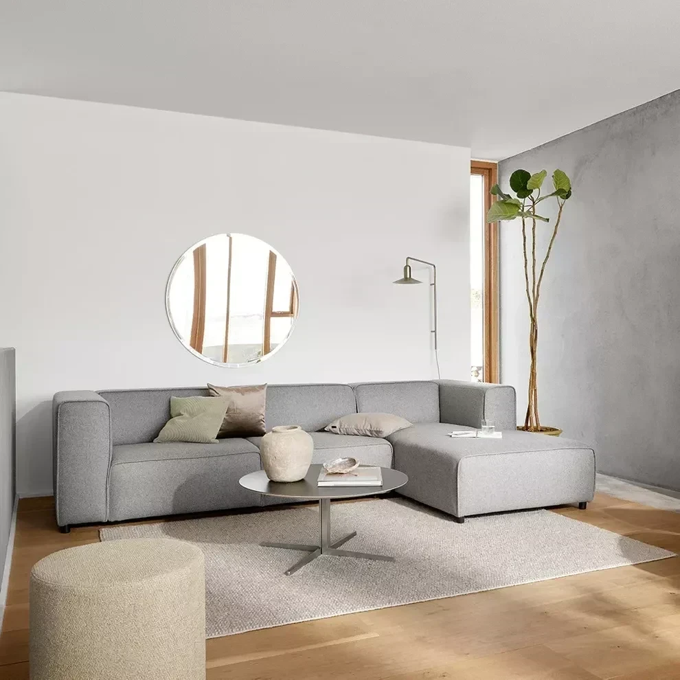 Modern Corner Sofa, Red Beech Wood and Linen or Velvet Fabric, High Quality MS-11002