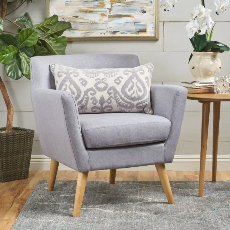 Modern armchair, red beech wood, linen or velvet fabric MS-11130