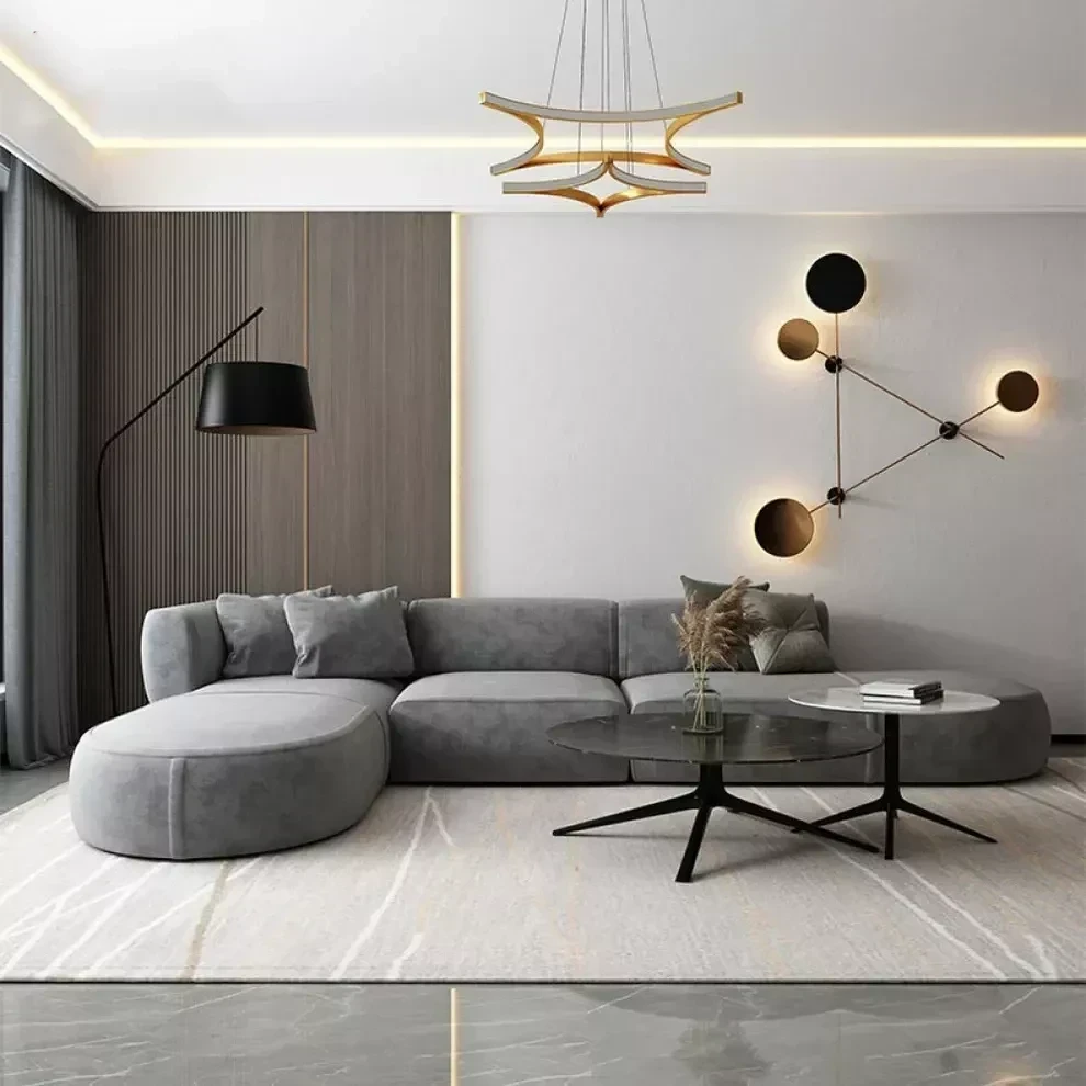 Modern Corner Sofa, Red Beech Wood and Linen or Velvet Fabric, High Quality MS-11008
