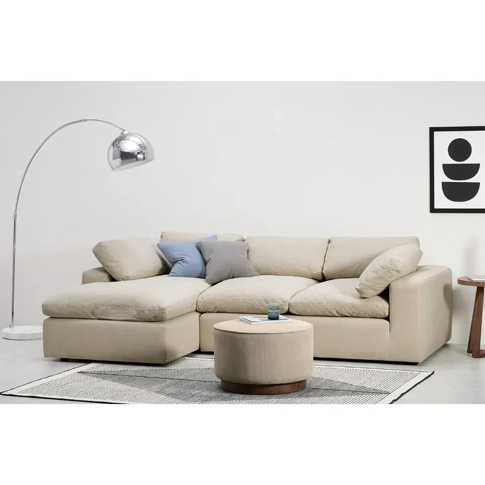 Modern Corner Sofa, Red Beech Wood and Linen or Velvet Fabric, High Quality MS-11010