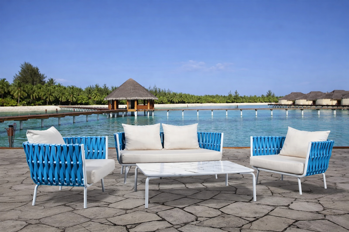 Rattan outdoor living room set, iron, electrostatic paint, braided with ropes MS-10347