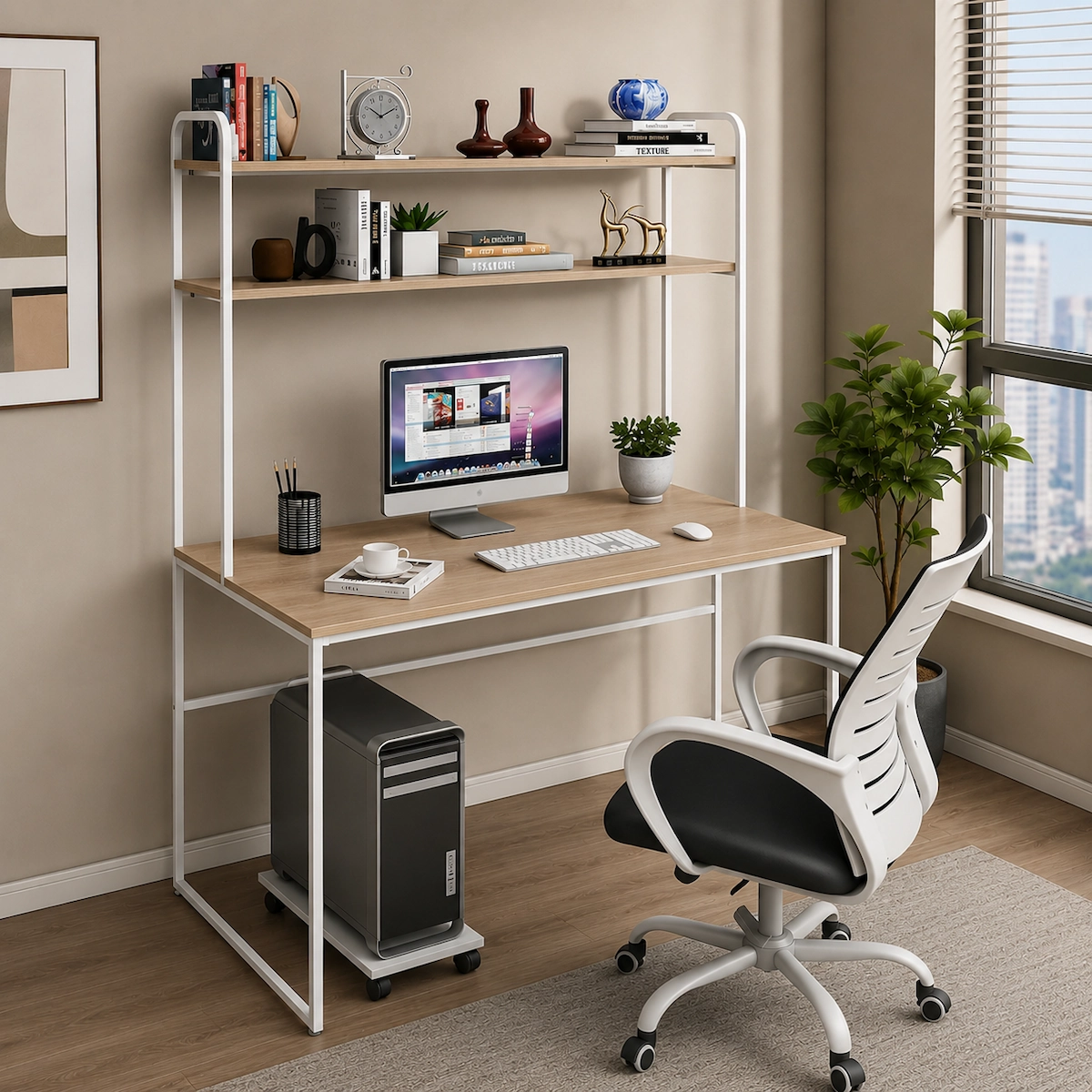 مكتب مذاكرة مزود بأرفف مصنوع من ستيل وخشب Mdf عالي الجودة MS-7592
