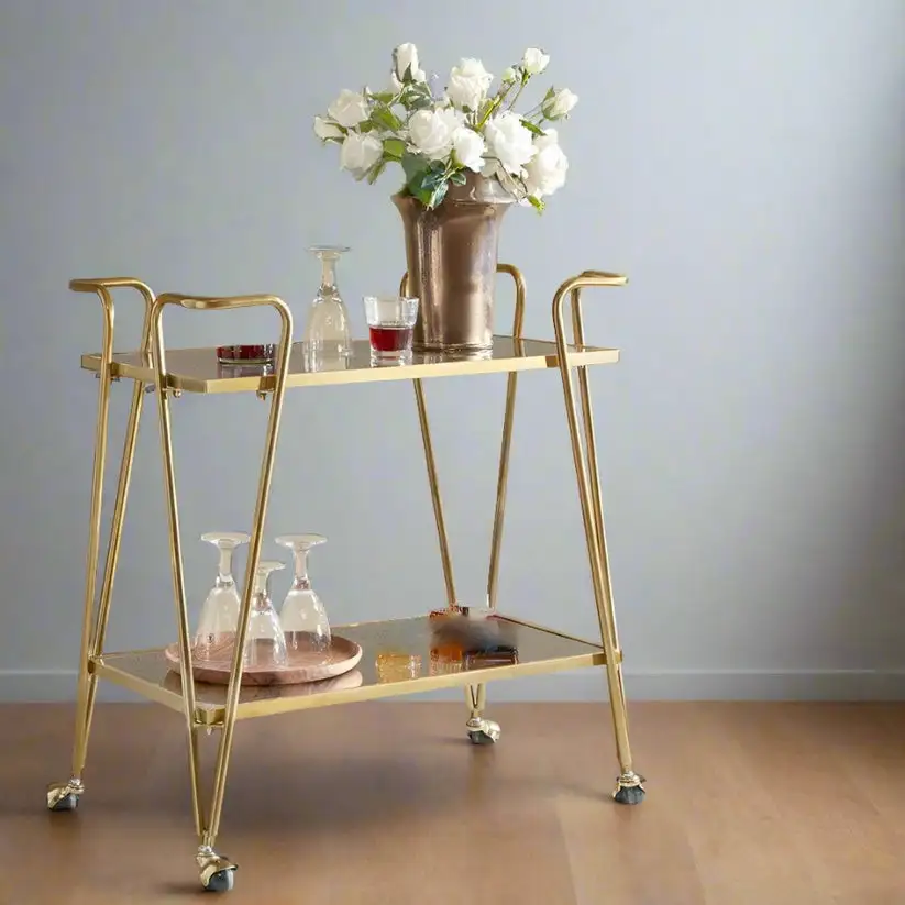 Mobile trolley on wheels electrostatic painted iron with glass MS-12825