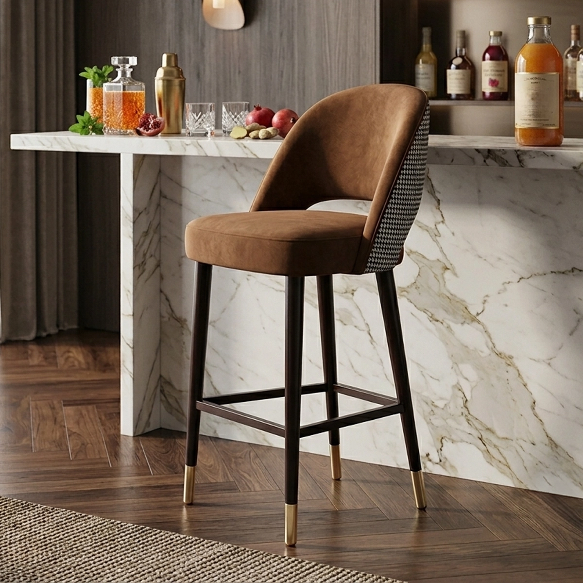 Bar stool with plywood back and fabric upholstery MS-8414