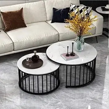 Nested 2-piece hospitality table electrostatic painted iron - white marble MS-8010
