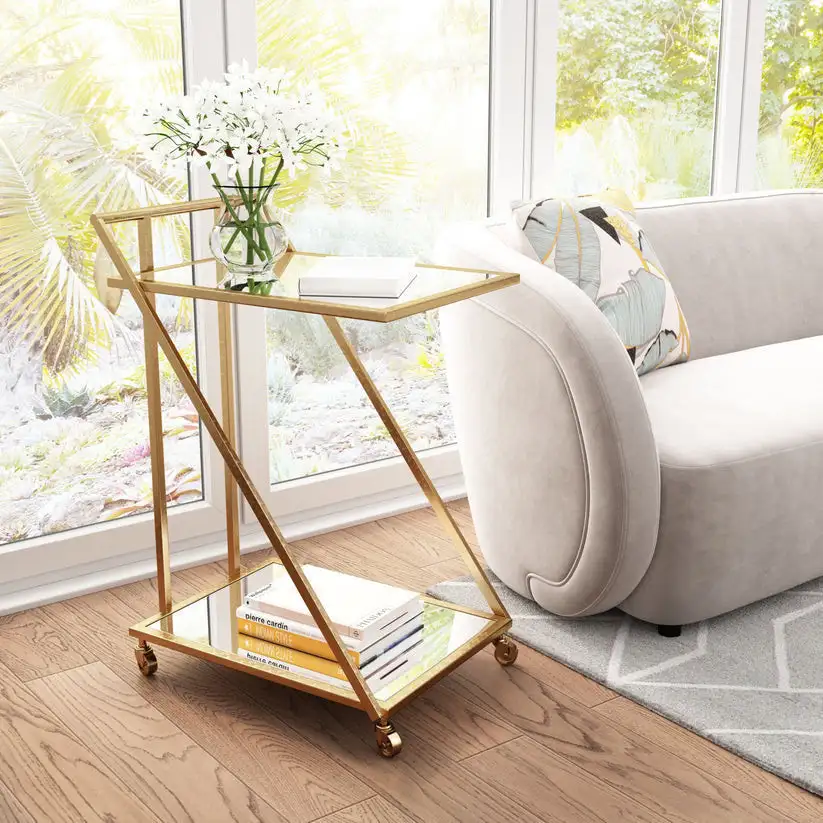 Hospitality trolley table electrostatic painted iron with glass MS-12824