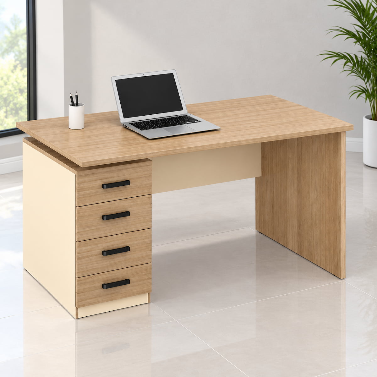 Modern Employee Desk with Drawers and Keyboard Shelf High-Quality MDF Wood MS-12907