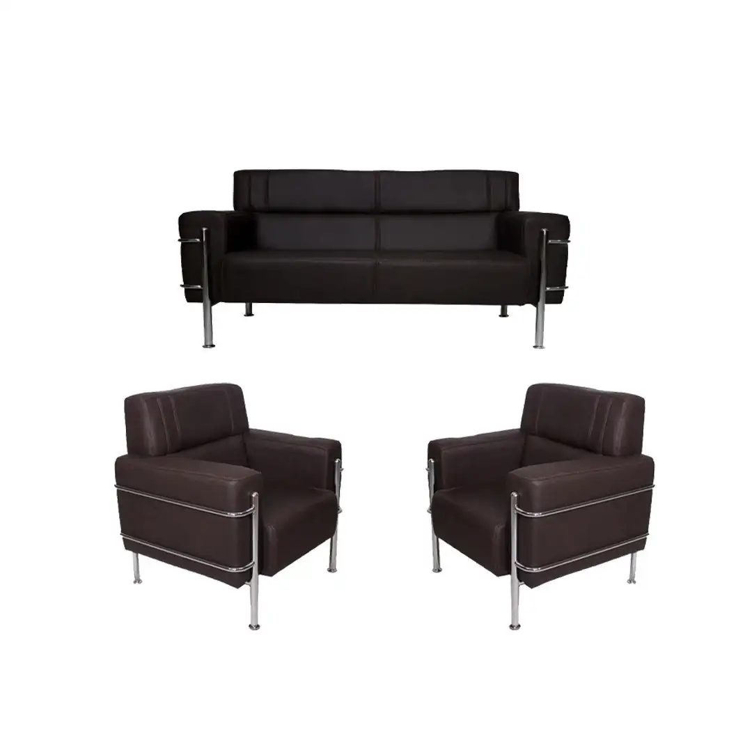 Office Reception Sofa 3-Seater and 2 Armchairs Red Counter Wood with Imported Leather MS-9869