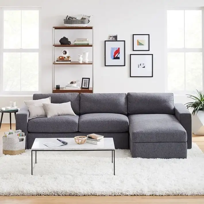 Modern Corner Sofa 270×200 cm, Red Beech Wood and Linen or Velvet Fabric, High Quality MS-10990