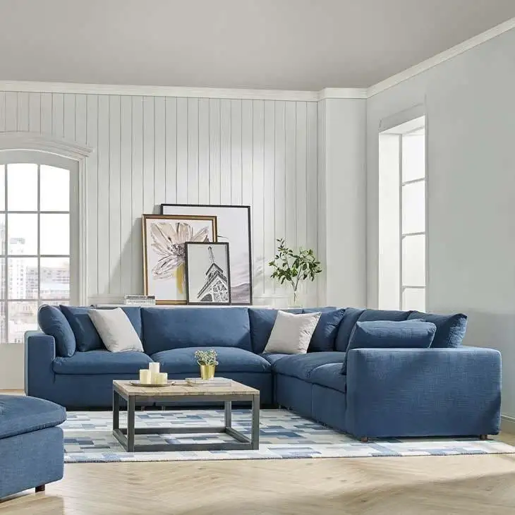 Modern Corner Sofa 300×200 cm, Red Beech Wood and Linen or Velvet Fabric, High Quality MS-10942