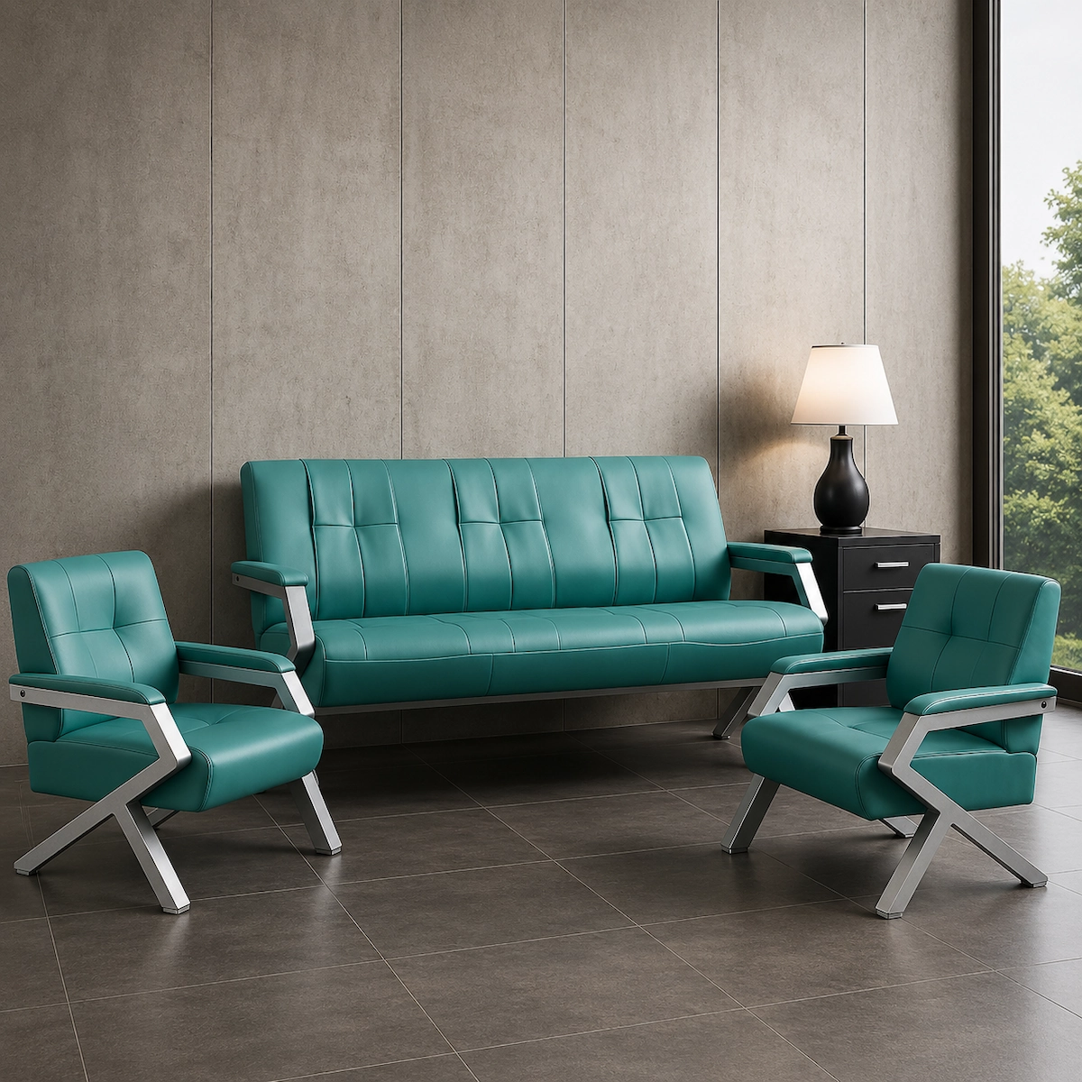 Office Reception Sofa 3-Seater and 2 Armchairs Red Beech Wood MS-9830