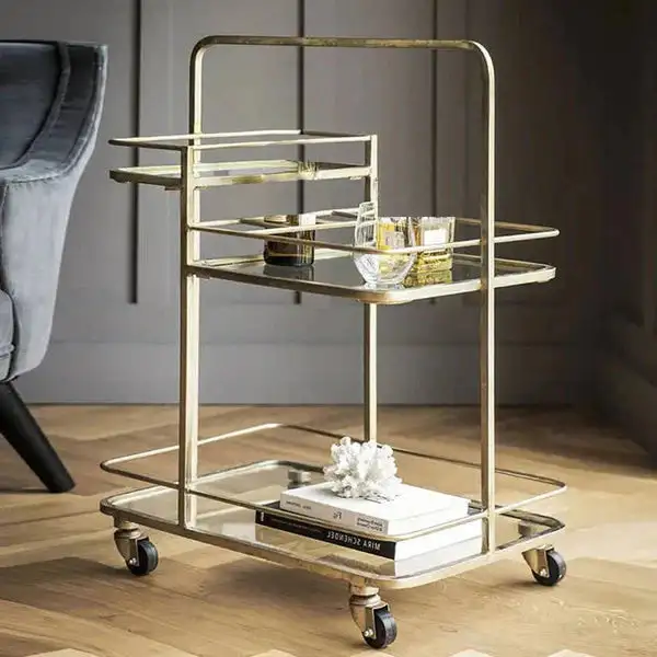 Hospitality trolley table electrostatic painted iron with glass MS-12820