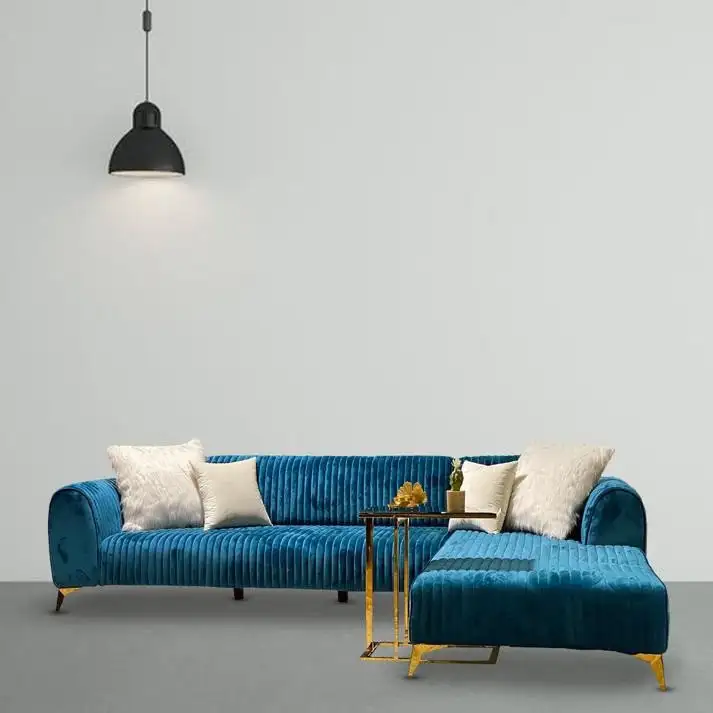 Modern Corner Sofa 300×200 cm, Red Beech Wood and Linen or Velvet Fabric, High Quality MS-10943