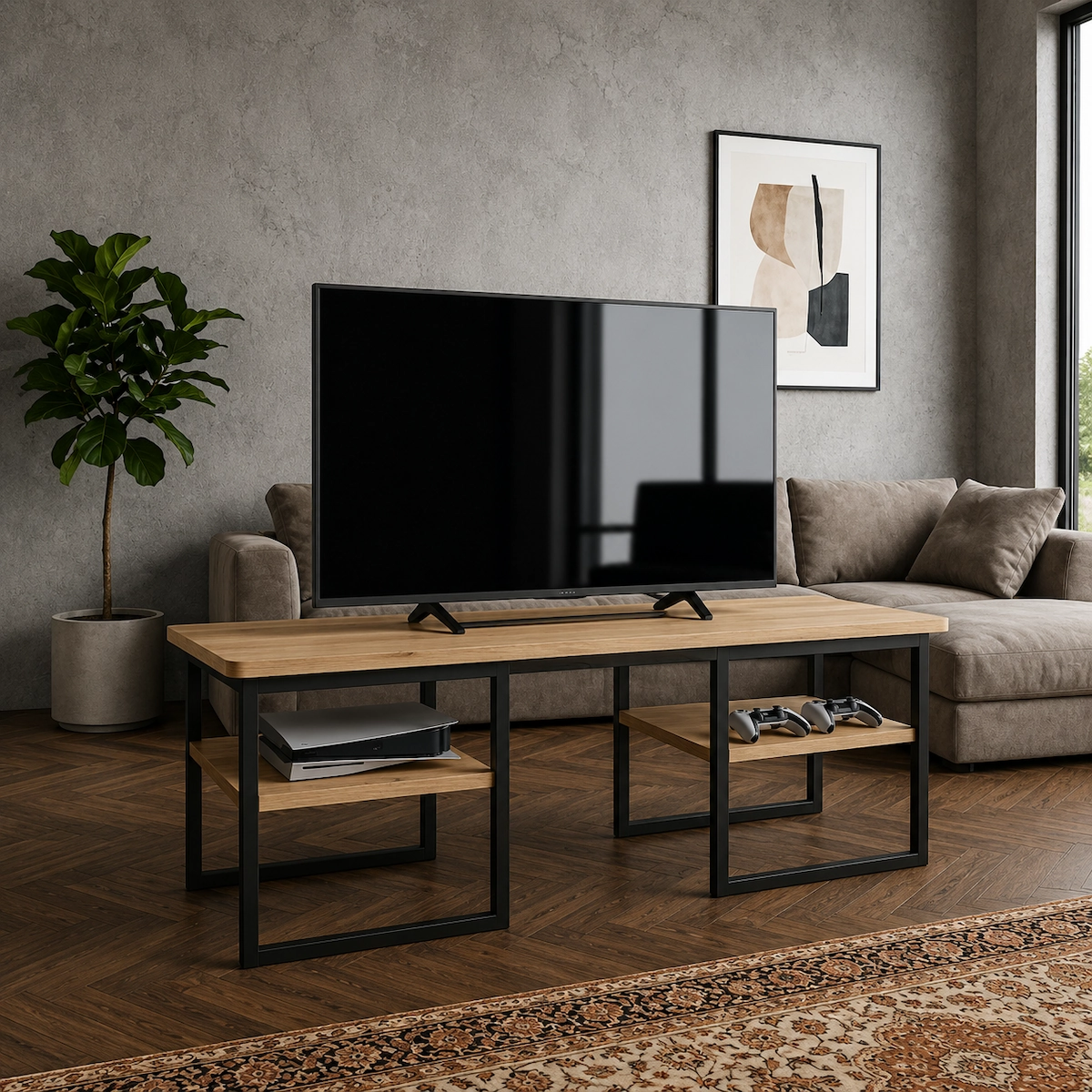 ترابيزة تليفزيون مودرن حديد وخشب MDF عالي الجودة MS-13741