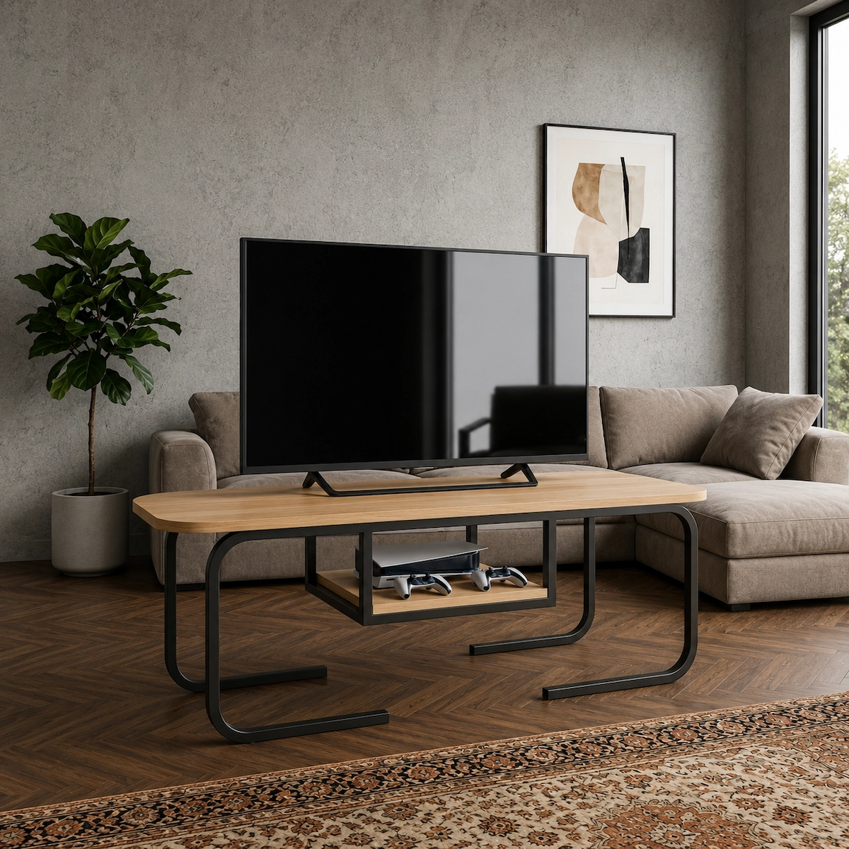 ترابيزة تليفزيون مودرن حديد وخشب MDF عالي الجودة MS-13742