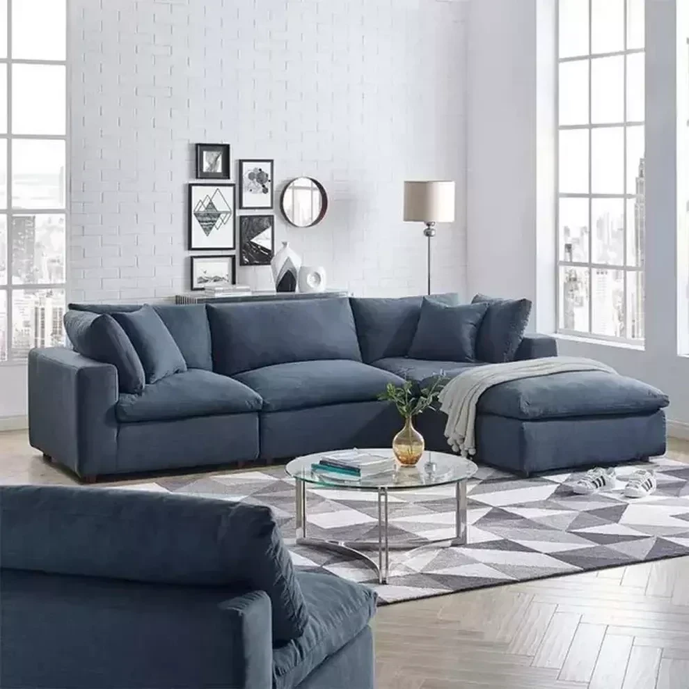 Modern Corner Sofa 220×160 cm, Red Beech Wood and Linen or Velvet Fabric, High Quality MS-10945