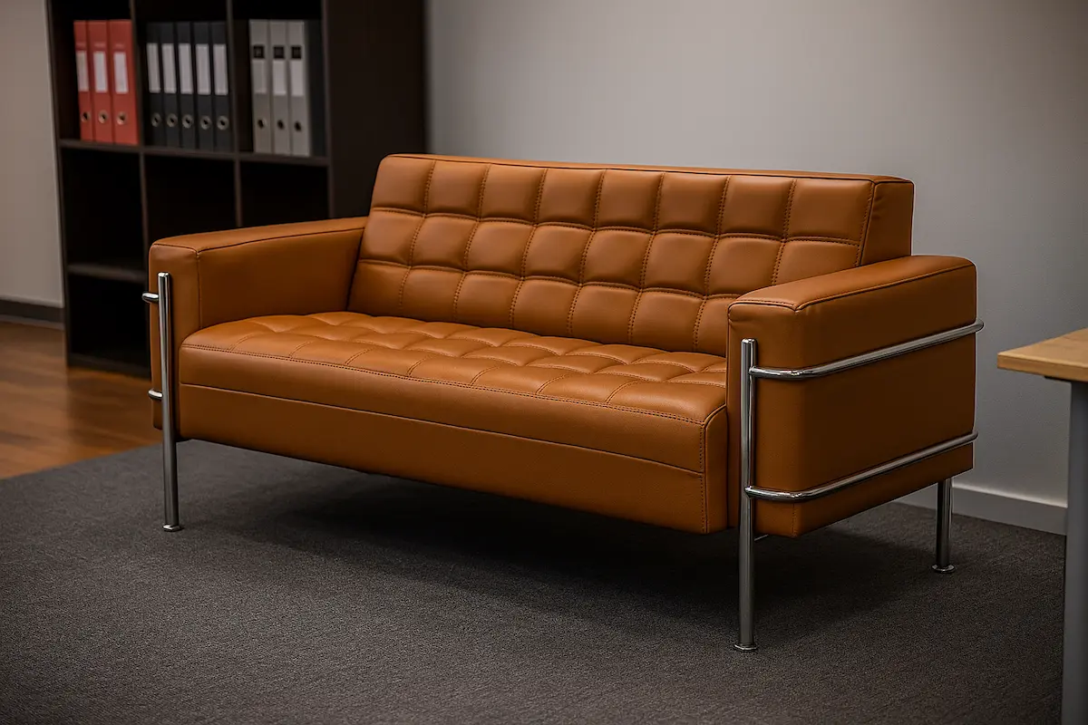 Office Reception Sofa 3-Seater Red Counter Wood with Imported Leather MS-9844