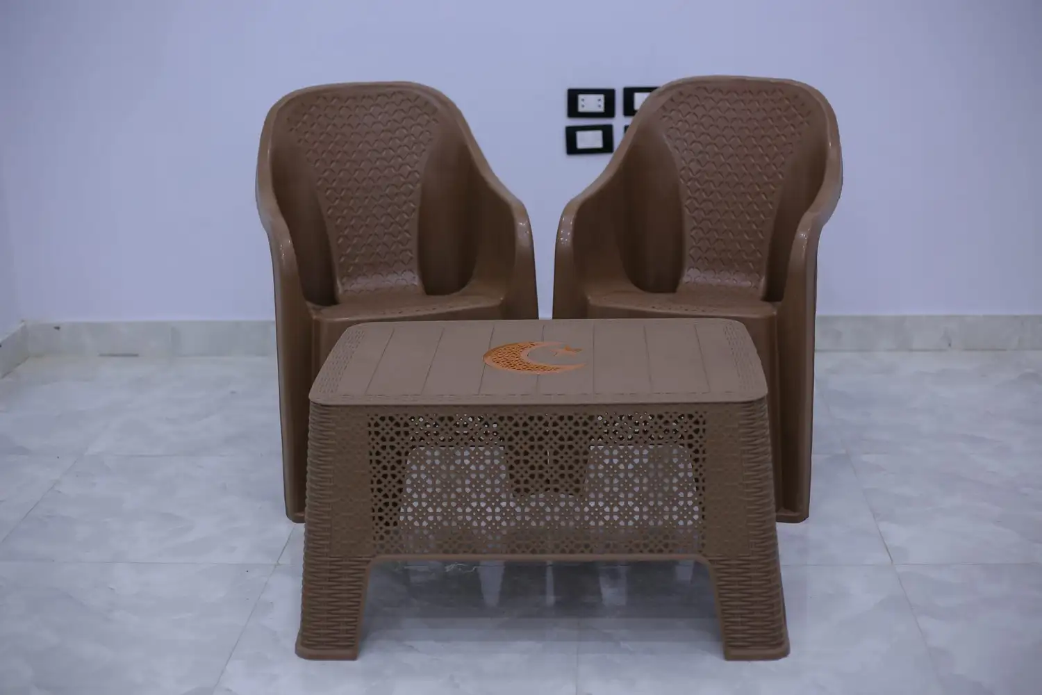 Apple Chairs Set for Garden and Cafes 2 Chairs and Kayan Table made of Plastic MS-10468