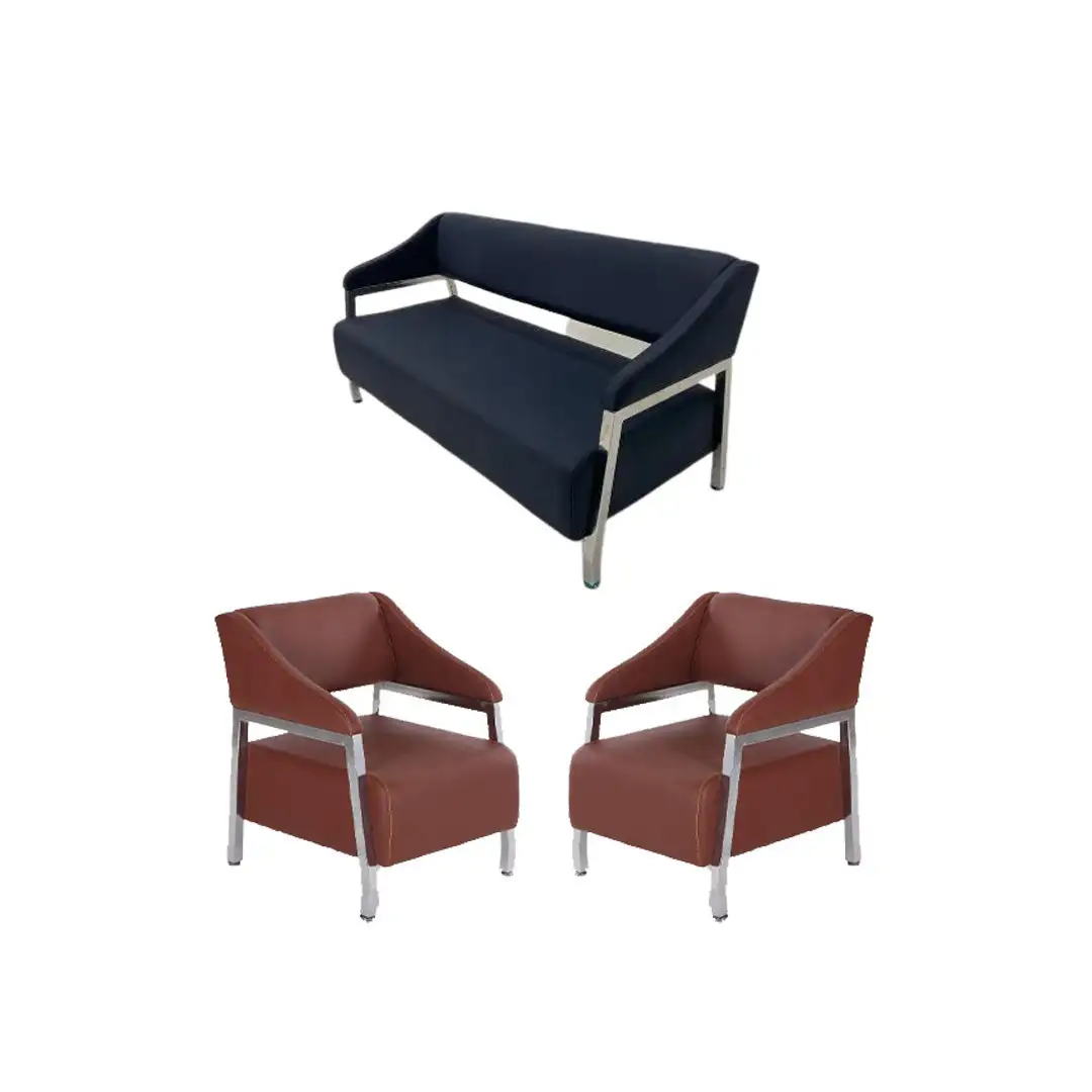 Office Reception Sofa 3-Seater and 2 Armchairs Red Beech Wood MS-9835