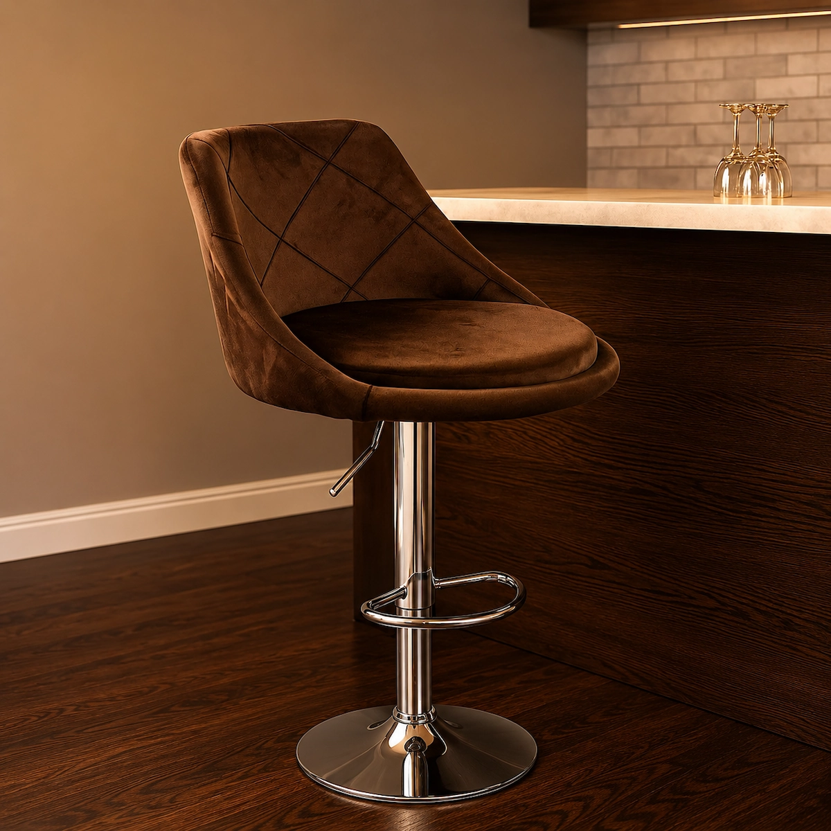 Plywood bar stool with layered plywood and velvet fabric MS-7506