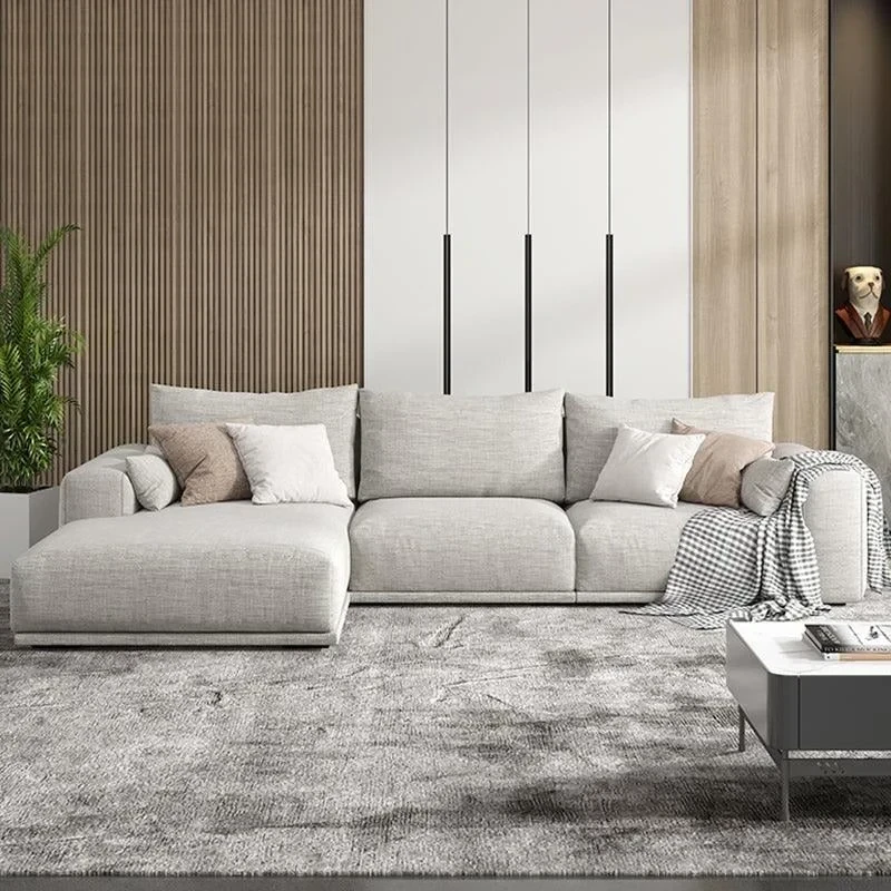 Modern Corner Sofa, Red Beech Wood and Linen or Velvet Fabric, High Quality MS-11006