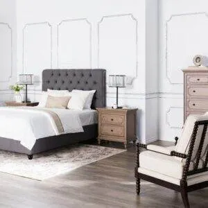 Gray Capitone Bed 200x140 cm made of Natural Wood MS-9304