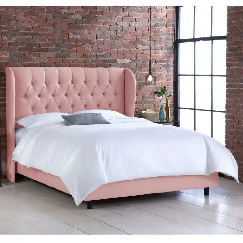 Modern Capitone Bed made of Natural Wood MS-9293