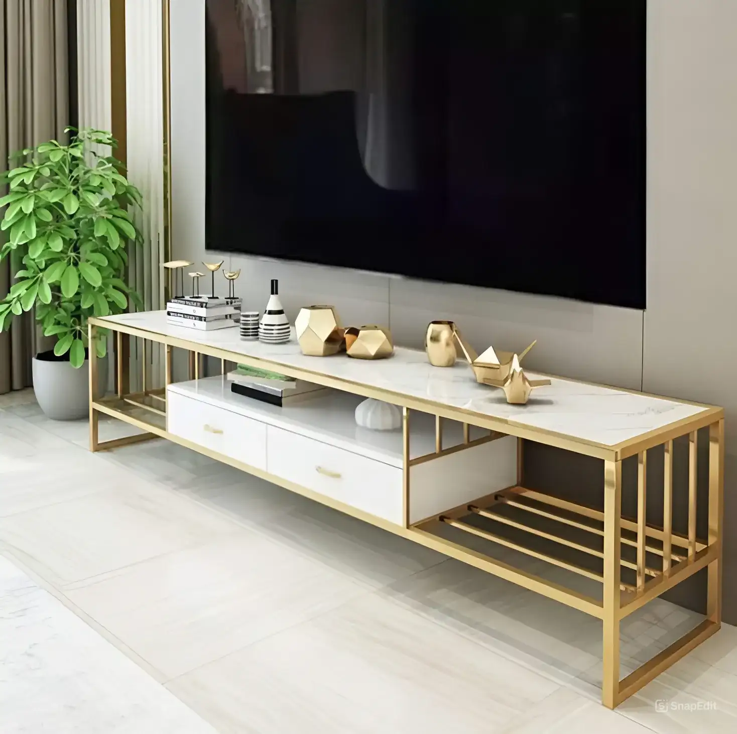 Modern TV unit steel electrostatic treated & MDF MS-11824