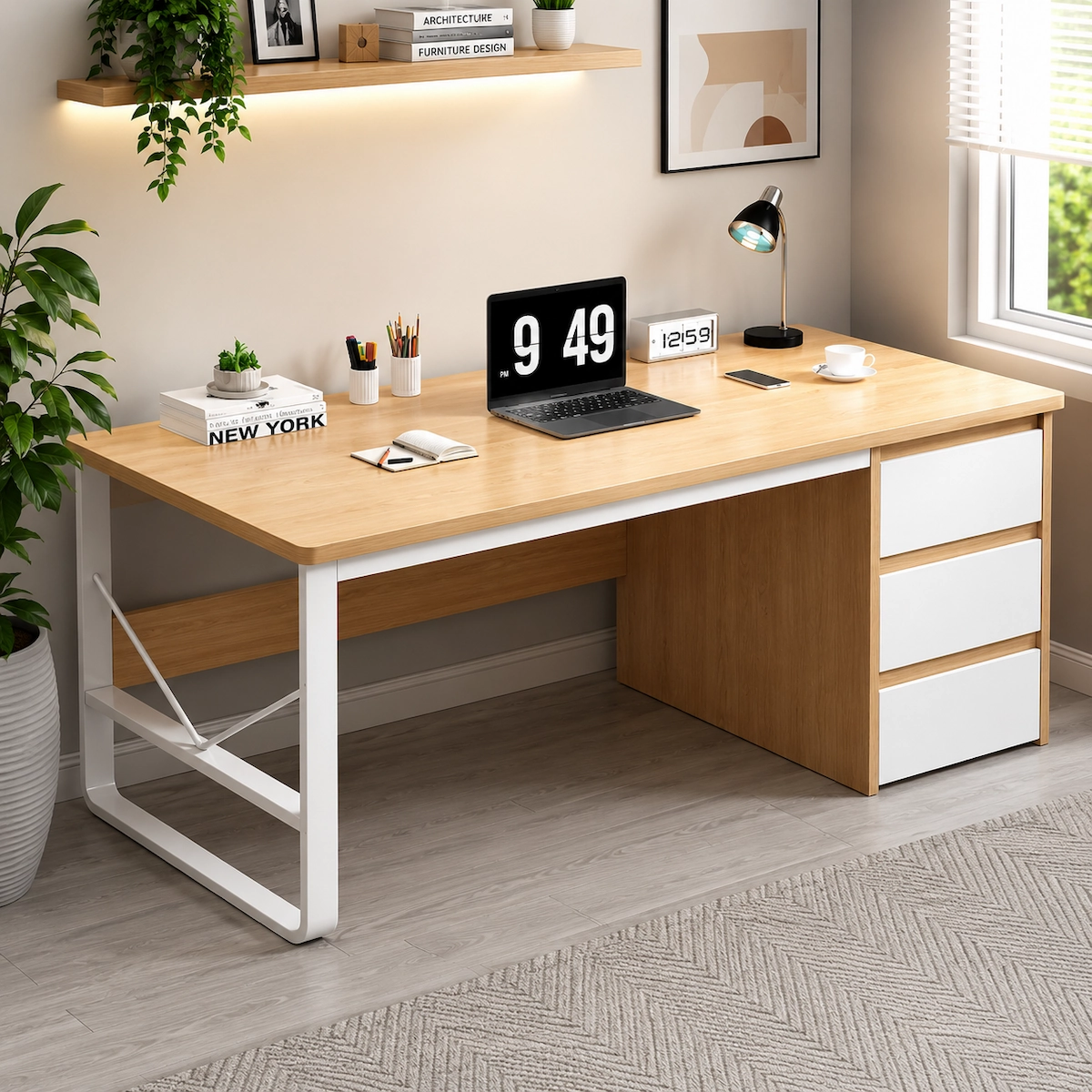 مكتب مذاكرة خشب MDF عالي الجودة ووحدة أدراج MS-12149