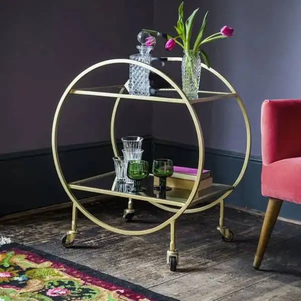 Hospitality trolley table electrostatic painted iron with glass MS-12821