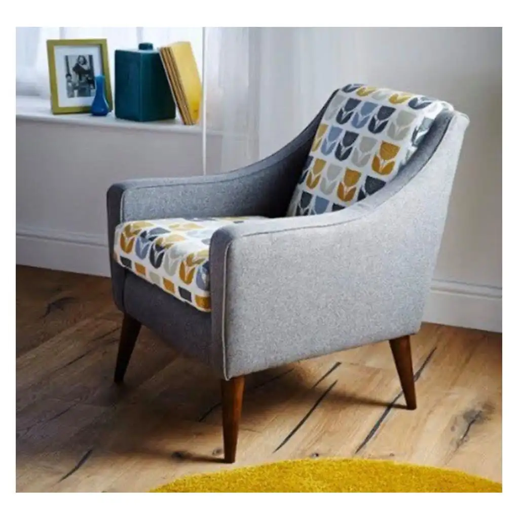 Modern armchair, red beech wood, linen or velvet fabric MS-11050