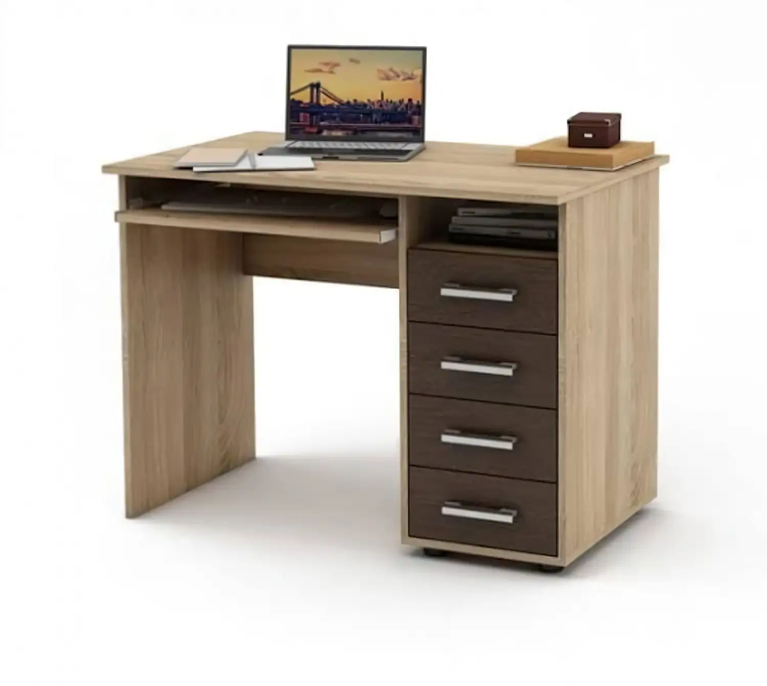 Desk with Shelf and Four Drawers MDF Wood MS-7490