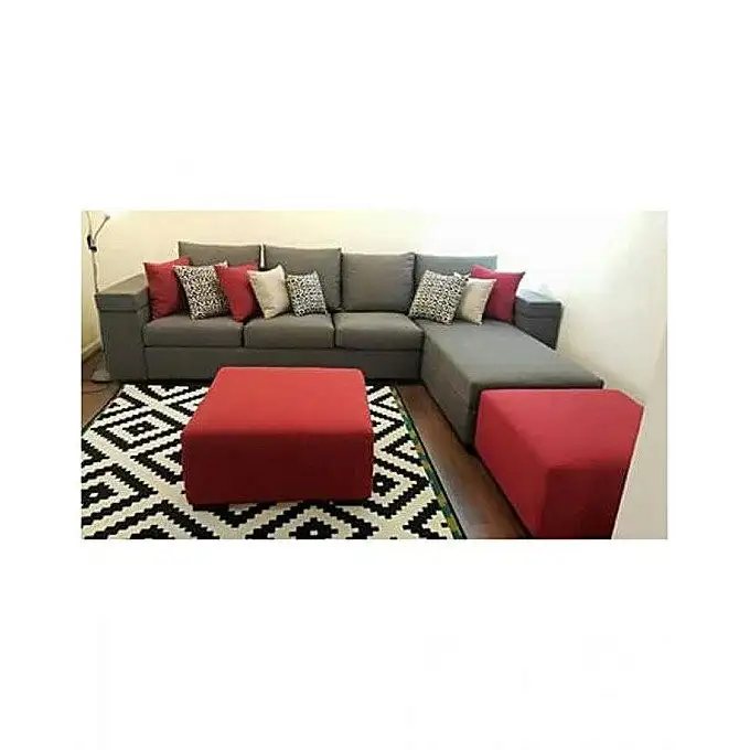 Modern Corner Sofa, Red Beech Wood and Linen or Velvet Fabric, High Quality MS-10994