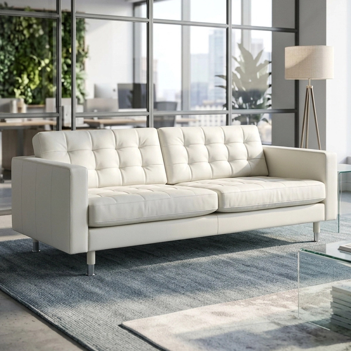 Office Reception Sofa – Beech Wood and Leather, 180 × 80 cm – MS-11140