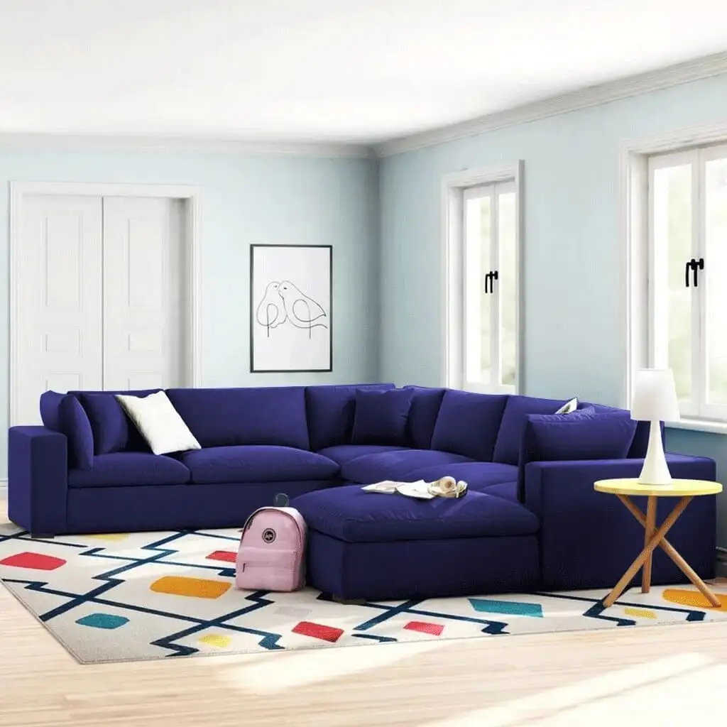 Modern Corner Sofa, Red Beech Wood and Linen or Velvet Fabric, High Quality MS-11003