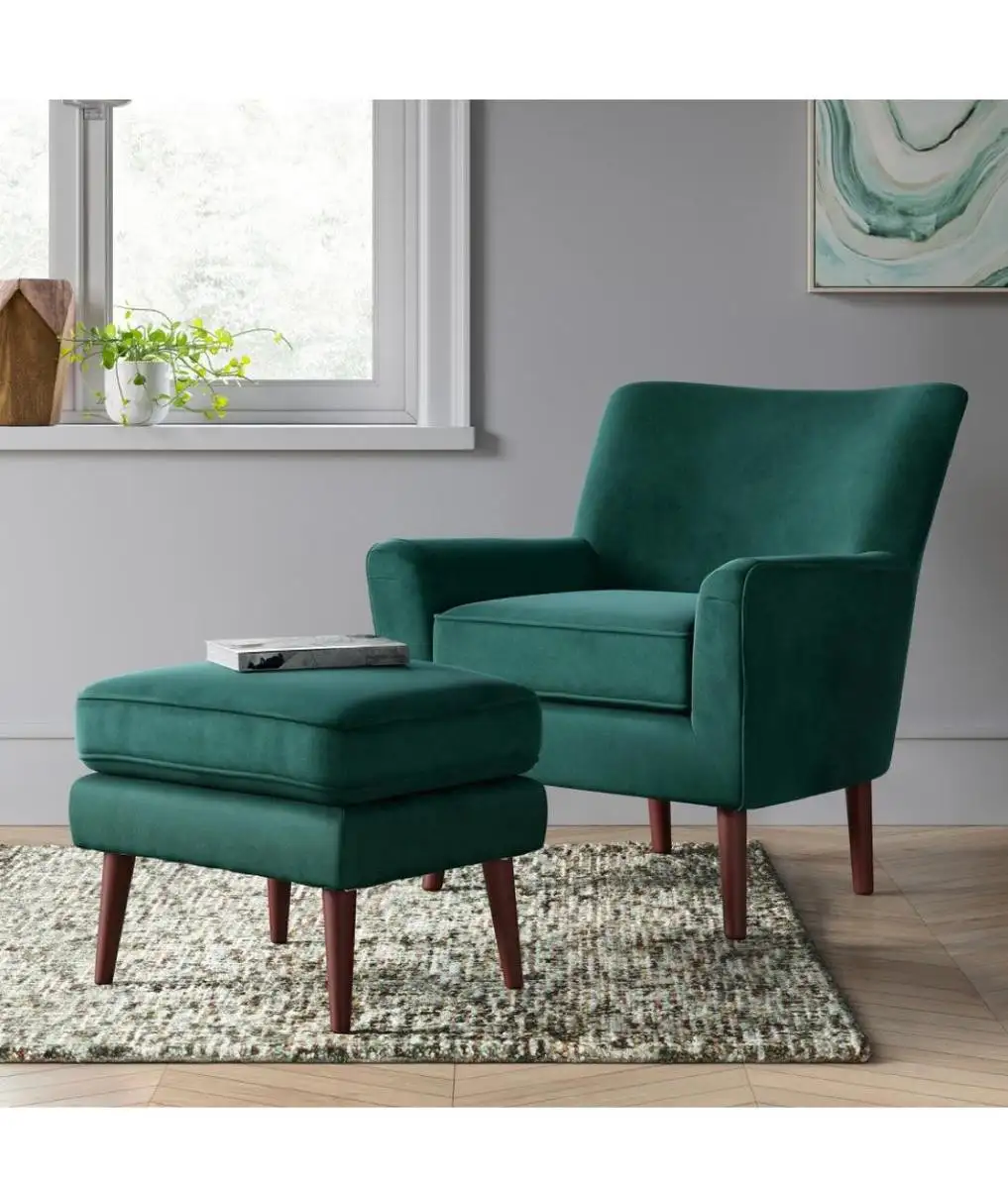 Modern armchair, red beech wood, linen or velvet fabric MS-11069