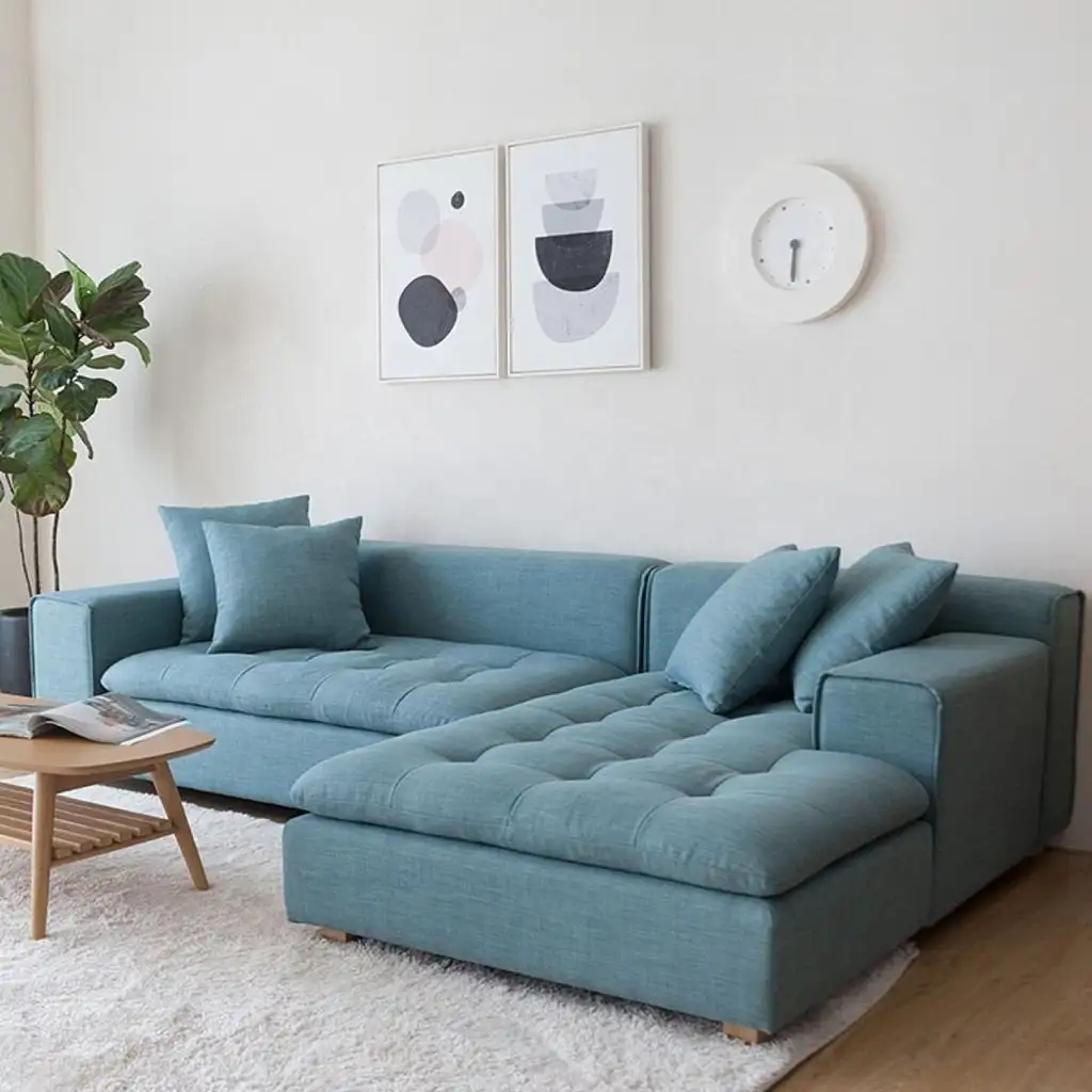 Modern Corner Sofa 240×150 cm, Red Beech Wood and Linen or Velvet Fabric, High Quality MS-10969