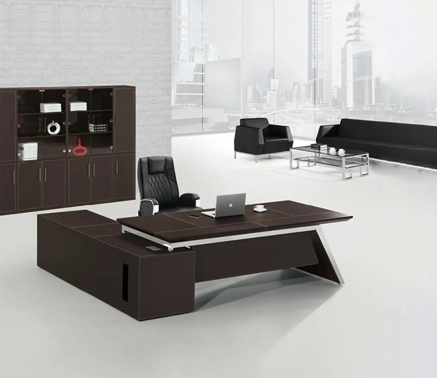 Modern Executive Desk (220 × 80 × 75 cm) with Side Unit MS-8542