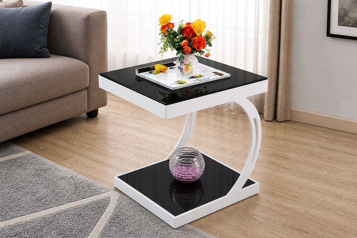 Side coffee table - made of electrostatic painted iron and smoked glass MS-7596